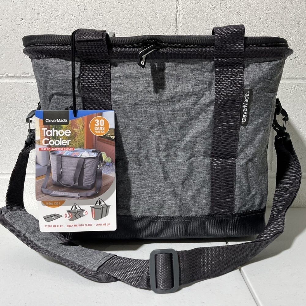 CleverMade Collapsible Insulated Tahoe Cooler 30 Can Bag 5 GAL 20L Gray
